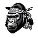 angry gorilla face with american flag bandana on jead tattoo design idea