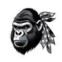 angry gorilla face with american flag bandana on jead tattoo design idea