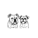two muzzles of dogs pitbull and shih tzu in one tattoo. outline and minimum lines tattoo design idea