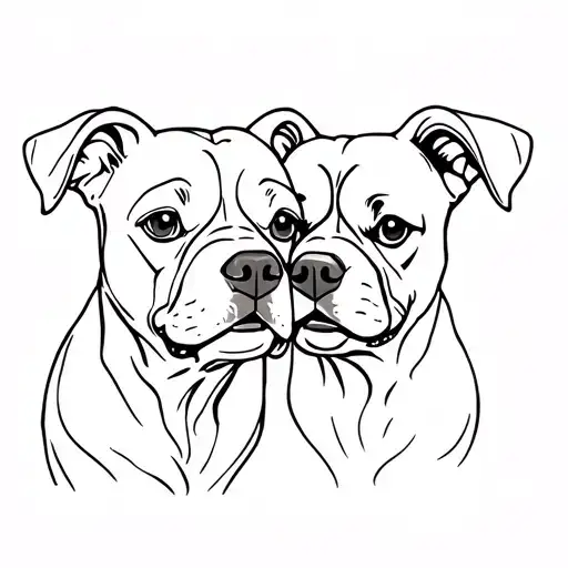 two muzzles of dogs pitbull and shih tzu in one tattoo. outline and minimum lines tattoo design idea