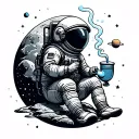 Picture an astronaut in a spacesuit sitting on the moon and going to smoke a bong. You can add stars and planets to the station tattoo design idea