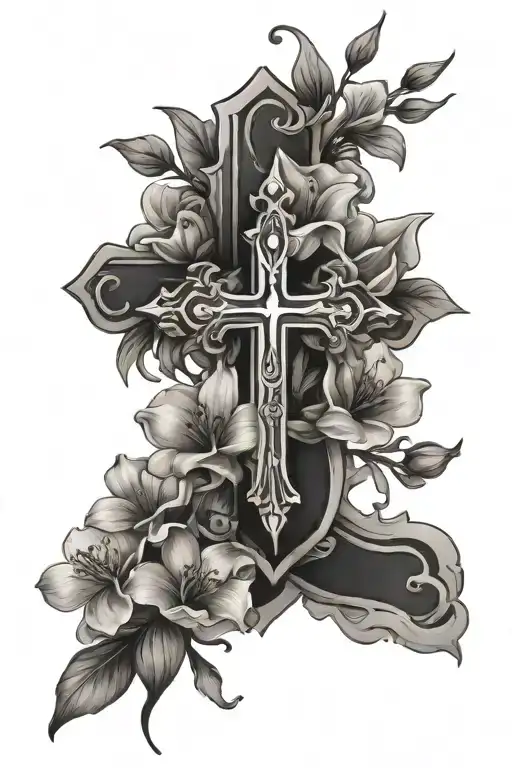 dainty flowers and cross for spine tatoo tattoo design idea