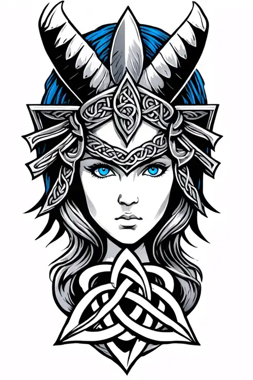 Valkyrie with blue eyes on armor tattoo design featuring Celtic trinity knot  tattoo design idea