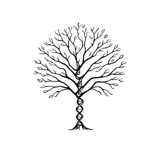 tree with dna strand-shape trunk symbolizing life  tattoo design idea