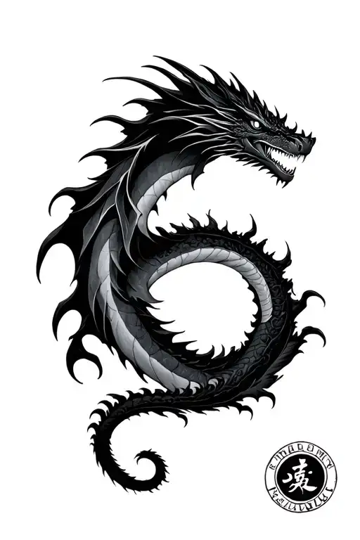 A dragon licorice moon fire rising tattoo design idea
