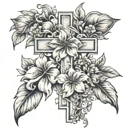 cross with may and December  birth flower  tattoo design idea