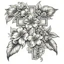 cross with may and December  birth flower  tattoo design idea