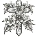 cross with may and December  birth flower  tattoo design idea