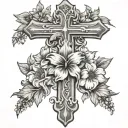 cross with may and December  birth flower  tattoo design idea