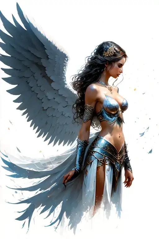 angel wing female warrior tattoo design idea