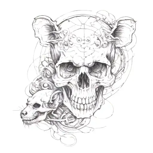 skull, rats, lines tattoo design idea