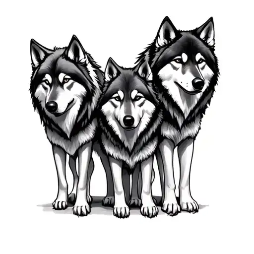 couple family and three wolves together tattoo design idea