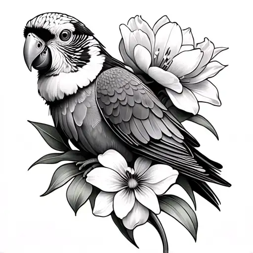 madala and flowers thigh to bum cheek conure and tulips tattoo design idea