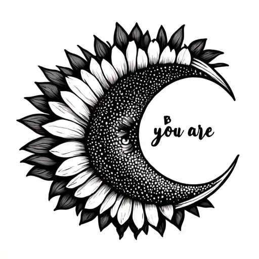 Fine line sunflower with crescent moon that looks like a smile, drawn pinky promise and the words be as you are written tattoo design idea