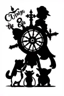 Cinderella, chip, gus Gus, Pocahontas, a pirate wheel, Winnie the Pooh, piglet and baby yoda in it tattoo design idea