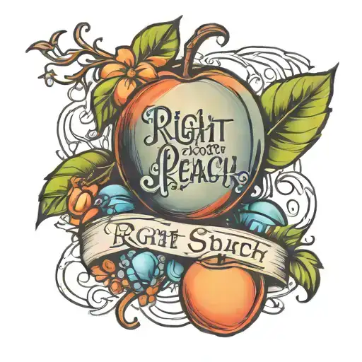 Wording "Right as a Peach" with June and October birthstones on sides tattoo design idea