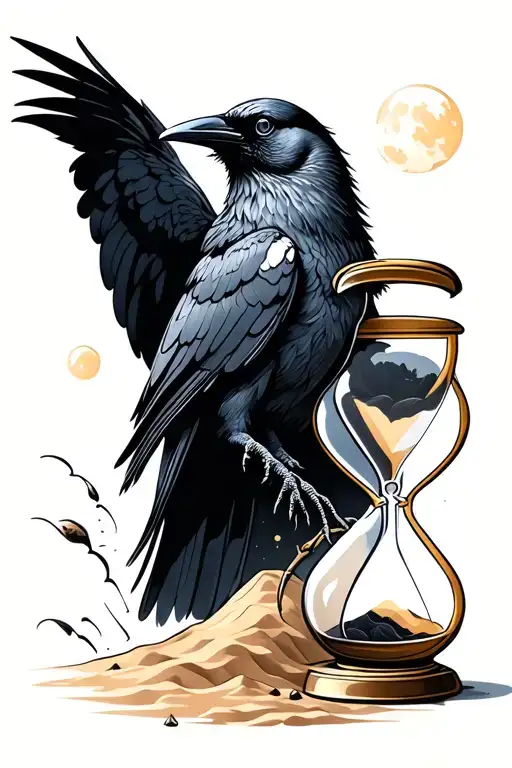 crow and hour glass with sand tattoo design idea