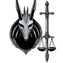 Anubis with Libra on which a sword and a feather tattoo design idea