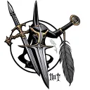 Anubis with Libra on which a sword and a feather tattoo design idea