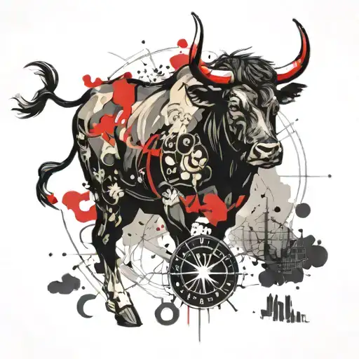 zodiac sign - taurus, gambling, travel compass map tattoo design idea