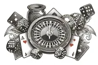 vibrant casino theme, including elements like dice, playing cards, poker chips, and a roulette wheel tattoo design idea