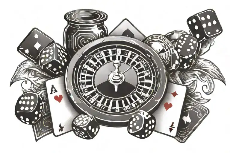 vibrant casino theme, including elements like dice, playing cards, poker chips, and a roulette wheel tattoo design idea