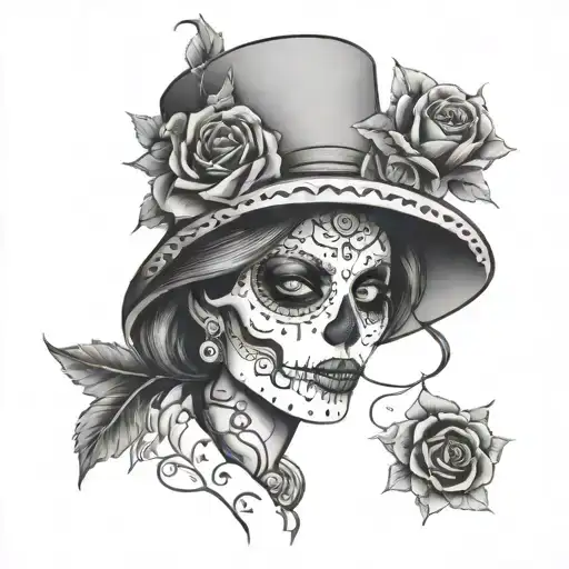 Cry now laugh later with Catrina tattoo design idea