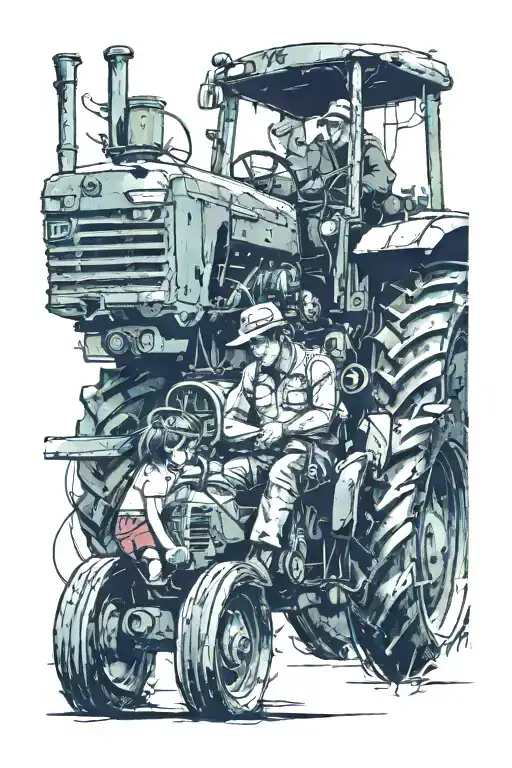 tractor with driver and little girl sitting next to it tattoo design idea