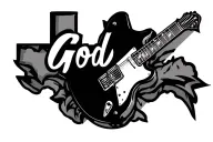 Create a tattoo for the inner bicep of a cross with a guitar leaned on it involving Texas in some way and the words god  tattoo design idea