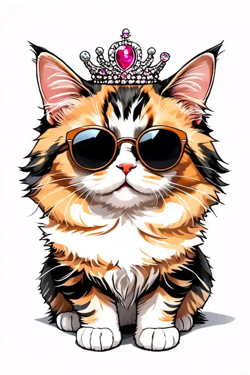 calico Persian cat with sunglasses and tiara  tattoo design idea