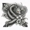 arm sleeve tattoo realism with dragon and cherry blossoms and fairy tail details   tattoo design idea