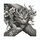 arm sleeve tattoo realism with dragon and cherry blossoms and fairy tail details   tattoo design idea