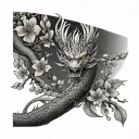 arm sleeve tattoo realism with dragon and cherry blossoms and fairy tail details   tattoo design idea
