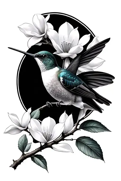 small hummingbird magnolia tree tattoo design idea