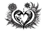 A tattoo design combining elements of kama sutra and alchemy, symbolizing the balance between physical and spiritual love tattoo design idea