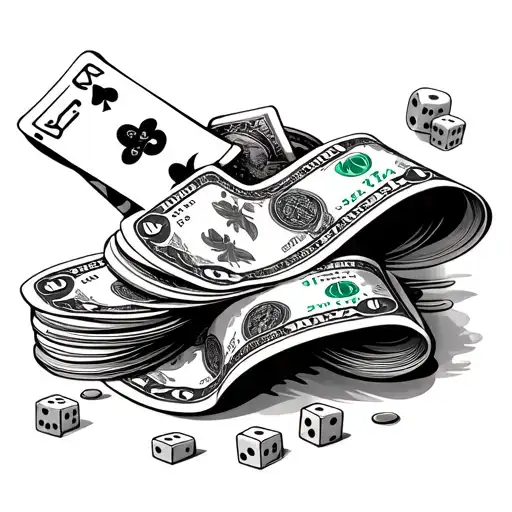cards , money and dice rolling tattoo design idea