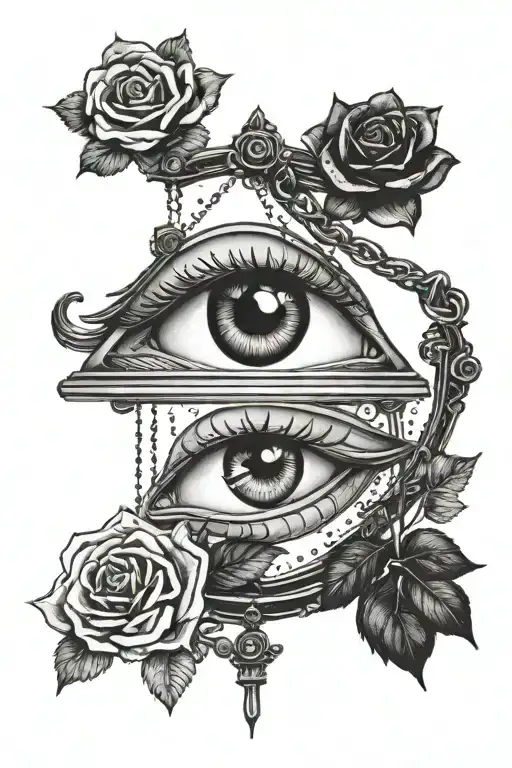 libra scale eye and rose tattoo design idea