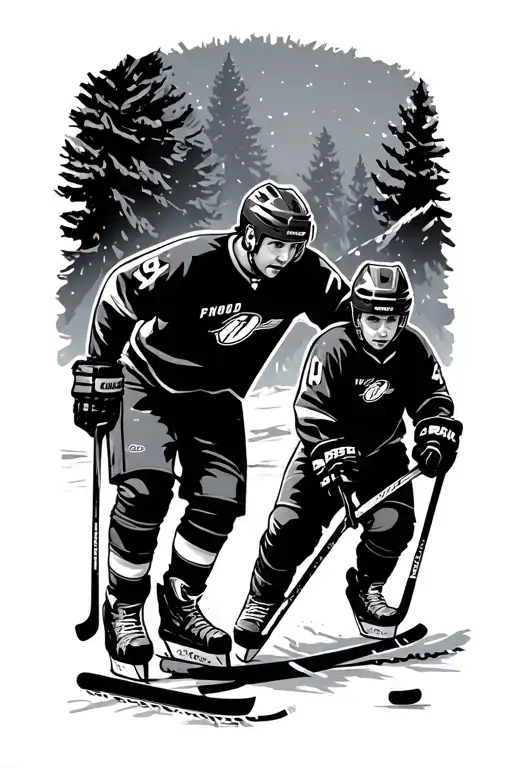pond hockey father and son playing tattoo design idea