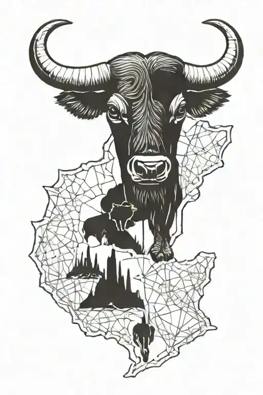 zimbabwe country outline featuring cape buffalo skull tattoo design idea