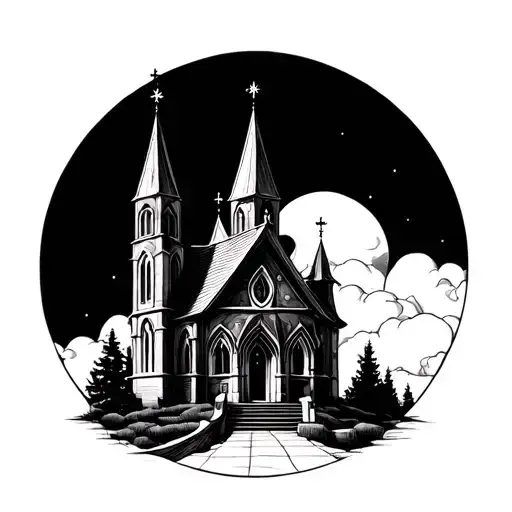 dark fantasy cyber sigilism church tattoo design idea