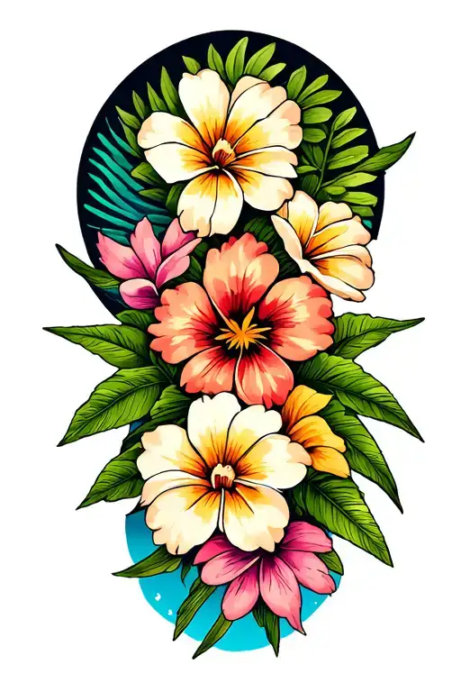 Hawaiian islands with flowers tattoo design idea
