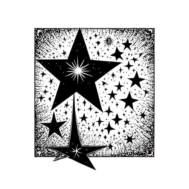 “The Star” shines brightly in contrast. A luminous celestial body radiates hope and renewal, its smaller stars forming tattoo design idea