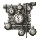 brick wall with 3 pocket watches tattoo design idea