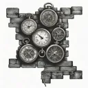 brick wall with 3 pocket watches tattoo design idea