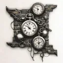 brick wall with 3 pocket watches tattoo design idea