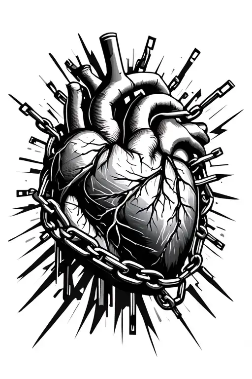 heart attack survivor breaking chains tattoo design idea