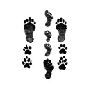a set of human foot prints with one set of dog paw prints on either side. like (dog print) (human print) (dog print) tattoo design idea