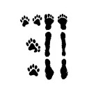 a set of human foot prints with one set of dog paw prints on either side. like (dog print) (human print) (dog print) tattoo design idea