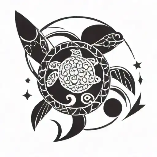 Moon and Sea Turtle tattoo design idea