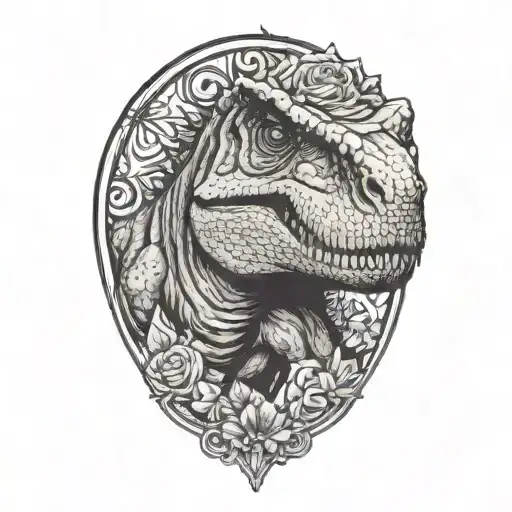 t-rex wearing matilda's headband tattoo design idea